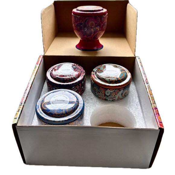 Scented Candles Gift Set Home Aromatherapy 4 Decorative Tins Mini Soy Candles - Picture 7 of 9